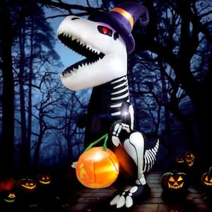 Syncfun 8 FT Inflatable Skeleton Dinosaur with Built-in LEDs for Halloween Decor