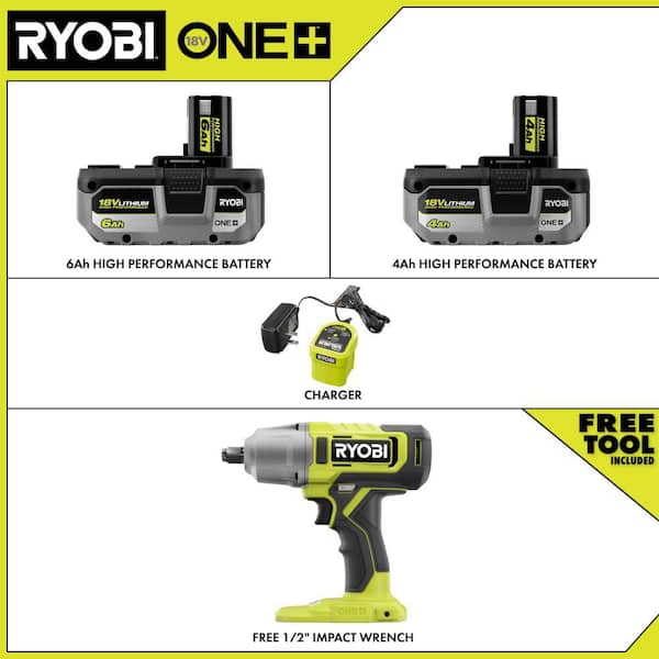ONE+ 18V Lithium-Ion HIGH PERFORMANCE Kit w/ 4 Ah Battery, 6 Ah Battery, Charger, & FREE ONE+ Cordless Impact Wrench