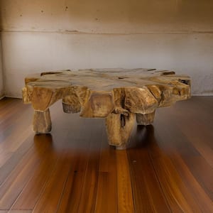 Custom Series 47.2 in. Brown Round Wood Coffee Table with Natural Wood Grains