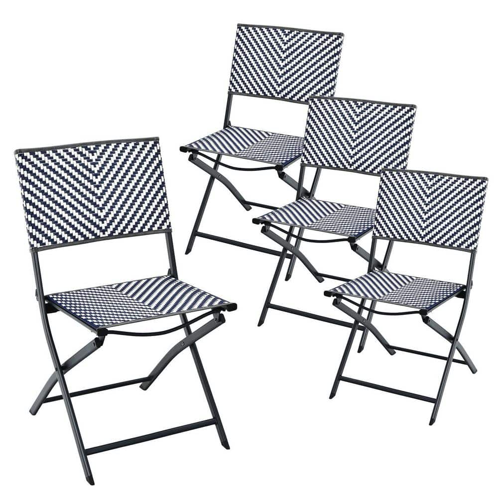 HONEY JOY Patio PE Rattan Folding Chairs Outdoor Dining Chairs with Antirust Frame for Garden
