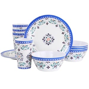 Alhambra Blues 12-Piece Blue and White Melamine Dinnerware Set