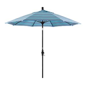 9 ft. Matted Black Aluminum Market Patio Umbrella with Fiberglass Ribs Collar Tilt Crank Lift in Dolce Oasis Sunbrella