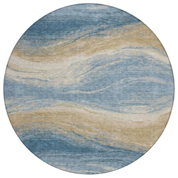 Chantille Machine Washable Indoor/Outdoor Abstract ACN3020 Denim 8 ft. x 8 ft. Round Rug