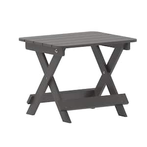 Gray Rectangle Faux Wood Resin Outdoor Side Table
