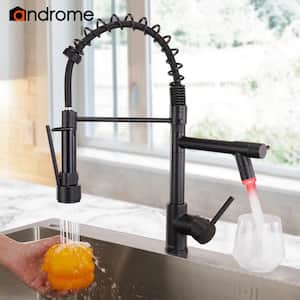 Single Handle Pull Out Sprayer Kitchen Faucet with LED Light Deckplate Not Included in Matte Black