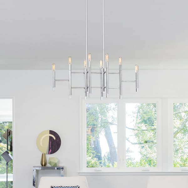 Jessa 8-Light Chrome Modern Linear Chandelier for Kitchen Islands with No Bulbs Included