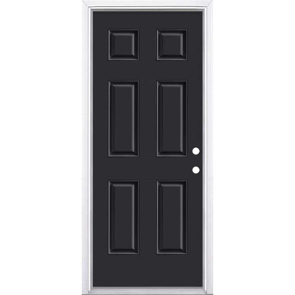 Masonite 32 in. x 80 in. 6-Panel Jet Black Left Hand Inswing