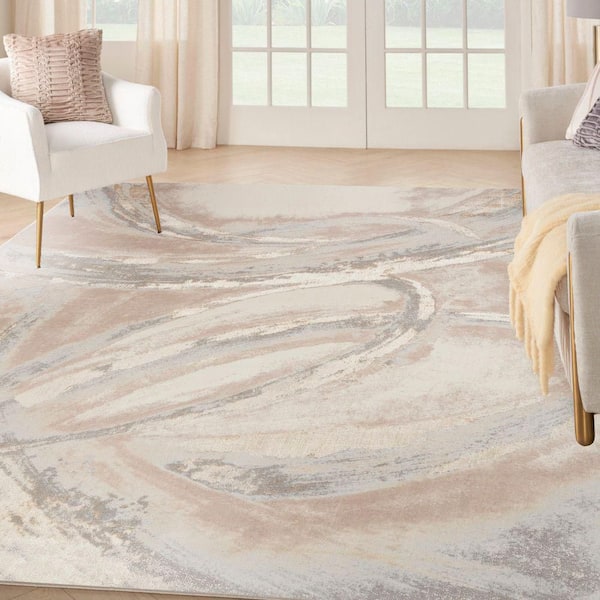 Brushstrokes Beige Grey 8 ft. x 10 ft. Brushstroke Contemporary Area Rug