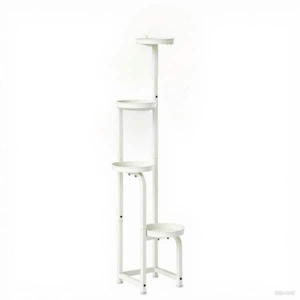 4-Tier White Metal Heavy Duty Plant Stand Outdoor Indoor with Adjustable Feet for Patio Garden (8.8 in. W x 46 in. H)