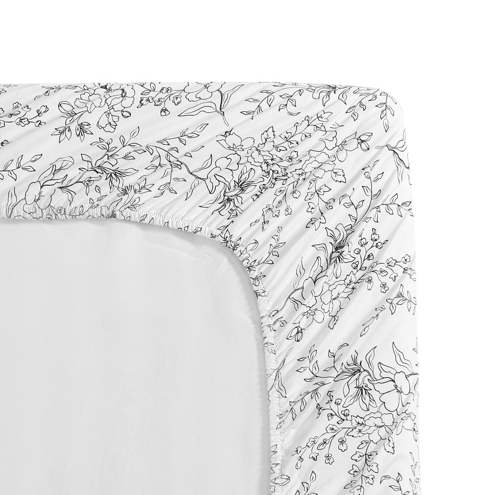 Hawley Floral White Cotton Percale Queen Sheet Set