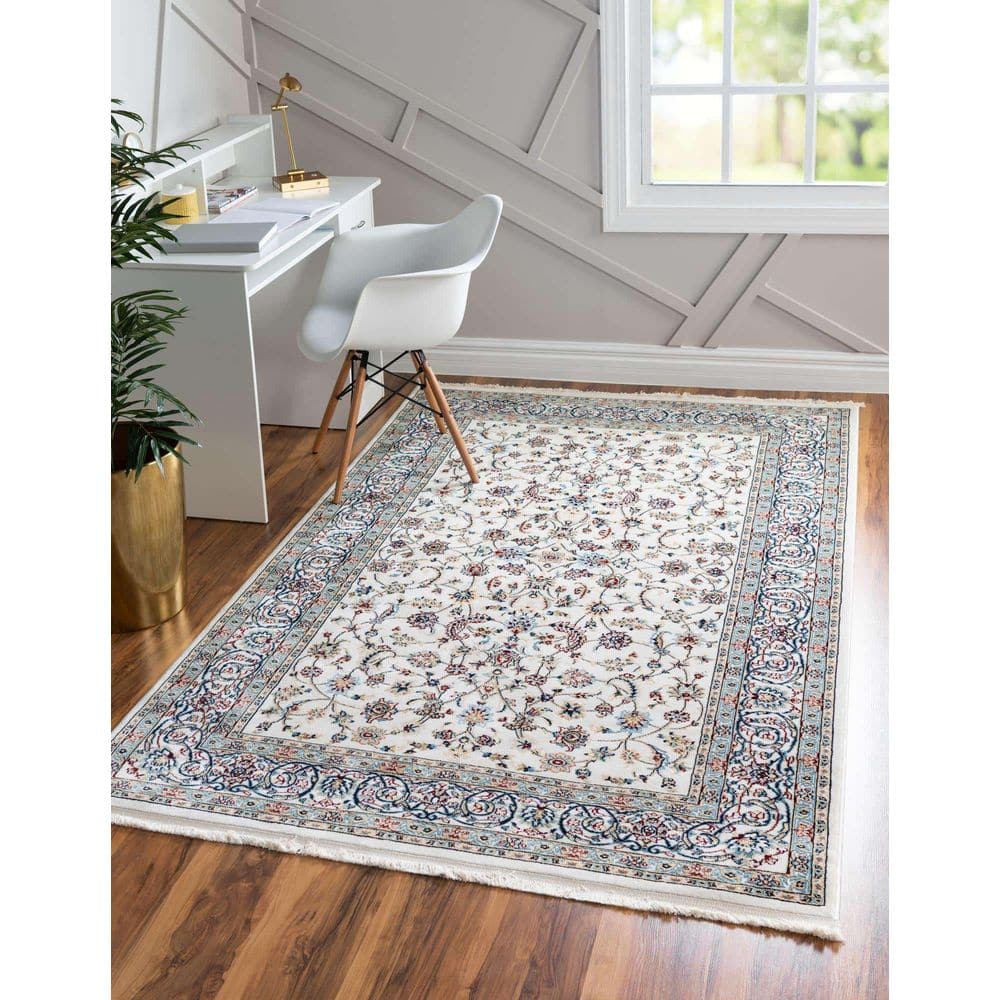 Ivory Floral Motif Synthetic 8' x 10' Area Rug