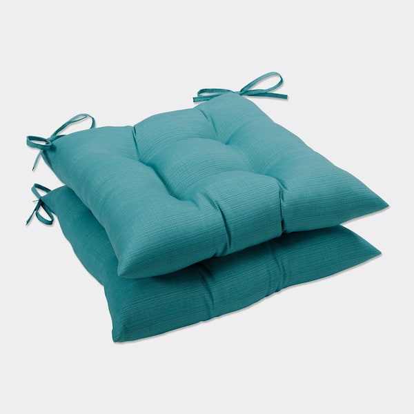 Pillow Perfect Solid 19 in. x 18.5 in. Outdoor Dining Chair Cushion in Blue (Set of 2)