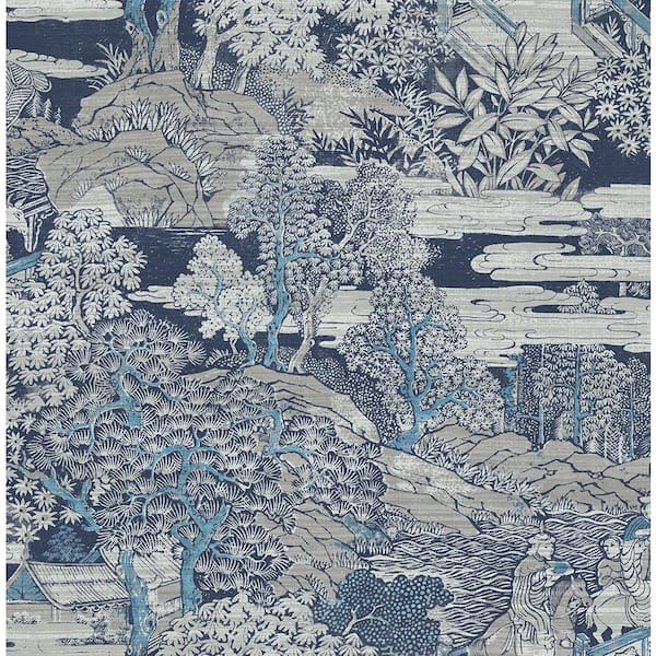 Seabrook Designs 56 sq. ft. Midnight Sky Tory Garden Paper Unpasted Wallpaper Roll