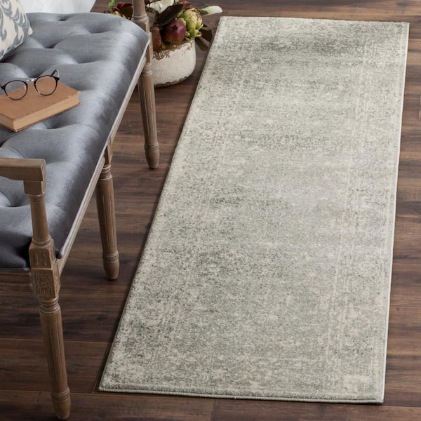 Evoke Silver/Ivory 2 ft. x 9 ft. Distressed Floral Speckles Runner Rug