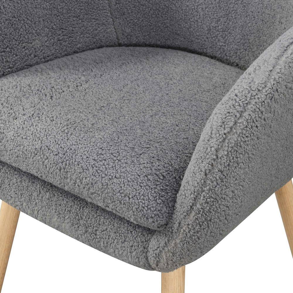 Gray Sherpa Wood Accent Chair with Detachable Cushion