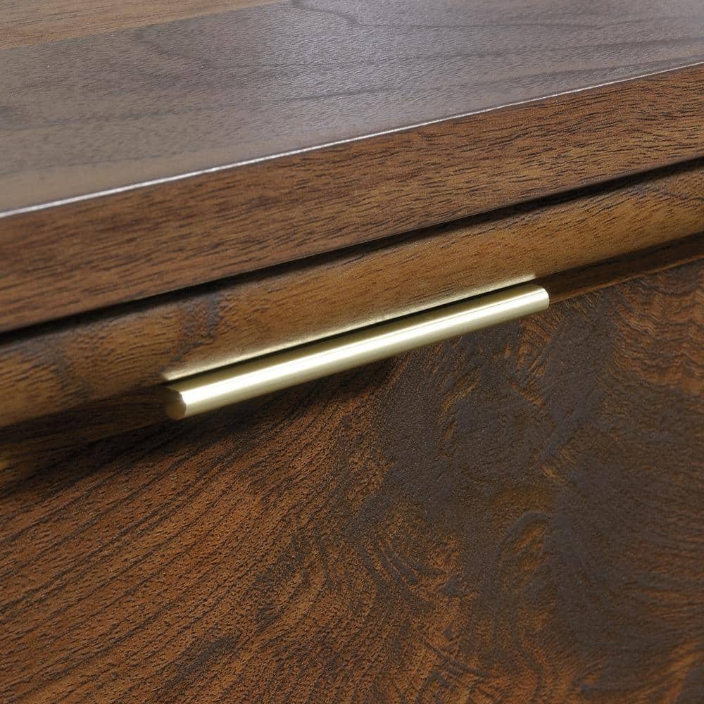 Grand Walnut Mid-Century 59'' Storage Credenza with Brass Accents