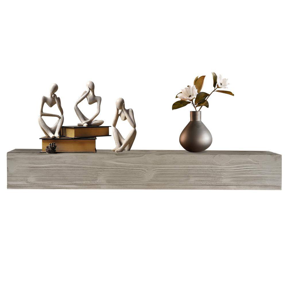 72 in. W x 9 in. D Gray Wood Decorative Wall Shelf, Rustic Floating and Wal