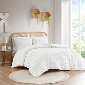 Vera 3-Pcs Ivory Full/Queen Polyester Clip Jacquard Comforter Set