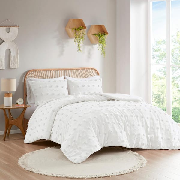 Vera 3-Pcs Ivory Full/Queen Polyester Clip Jacquard Comforter Set