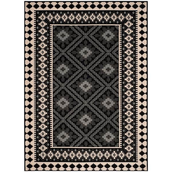 Veranda Black/Cream 8 ft. x 11 ft. Border Indoor/Outdoor Patio Area Rug