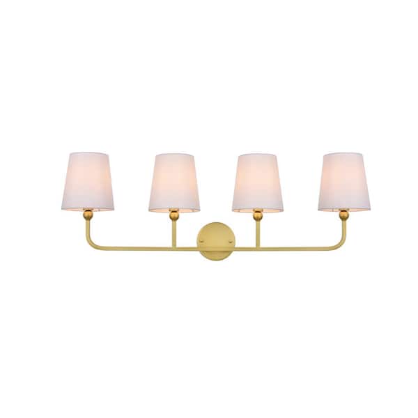 Unbranded Simply Living 36 in. 4-Light Modern Brass Vanity Light with White drum Shade
