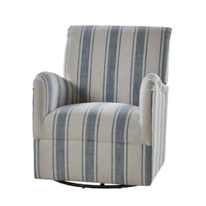 Livia Traditional 360° Swivel Armchair with Jacobean Strip Pattern-BLUE