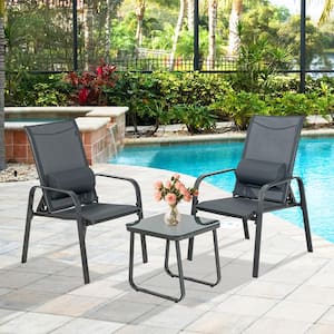 3-Piece Square 16.5 in. Metal Outdoor Bistro Set ith Adjustable Backrest-Gray