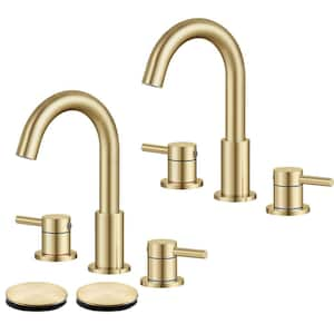 8 in. Widespread 2-Handle Low Arc Bathroom Faucet With Pop drain in Brushed Gold (2-Pack)