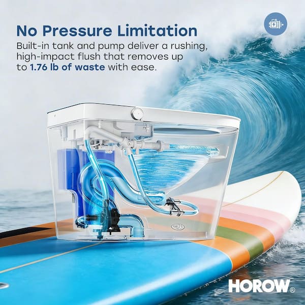 Elongated Smart Bidet Toilet 0.88/1.28 GPF with Auto Open/Close in White with Foam Dispenser and Stylish Blue Cover