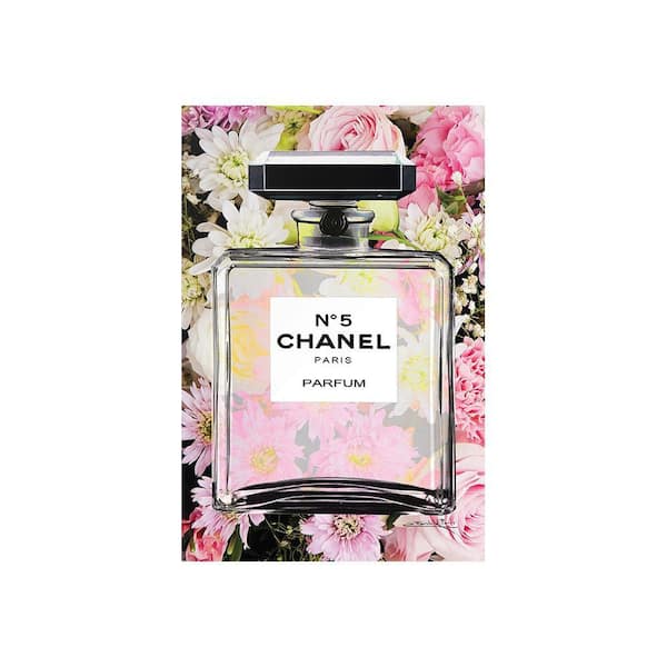 VENICE BEACH Collections Fashion Glam Bottle Floating in PINK Flowers by Fairchild Paris 1 Piece Unframed Canvas Drawing Print 20 in. x 30 in.