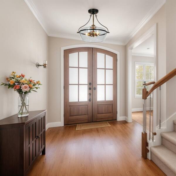 Zevni 14 in. 3-Light Brass Gold Modern Semi-Flush Mount