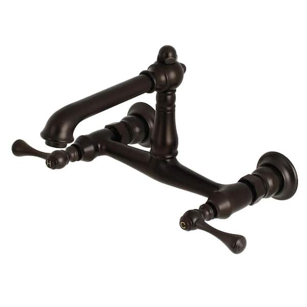 Kingston Brass English Country 2-Handle Wall-Mount Bathroom Faucets in Oil Rubbed Bronze