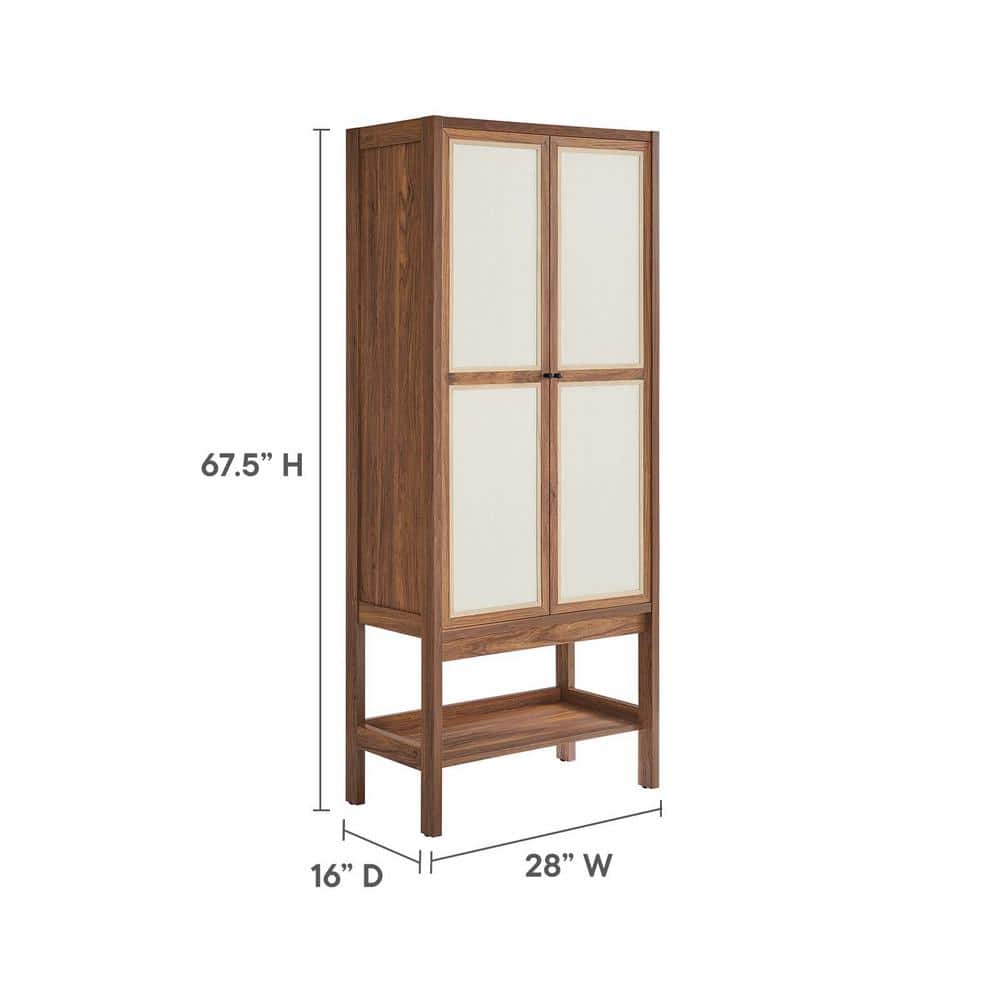 Capri Tall Walnut Wood Grain Freestanding Storage Cabinet with Linen Doors