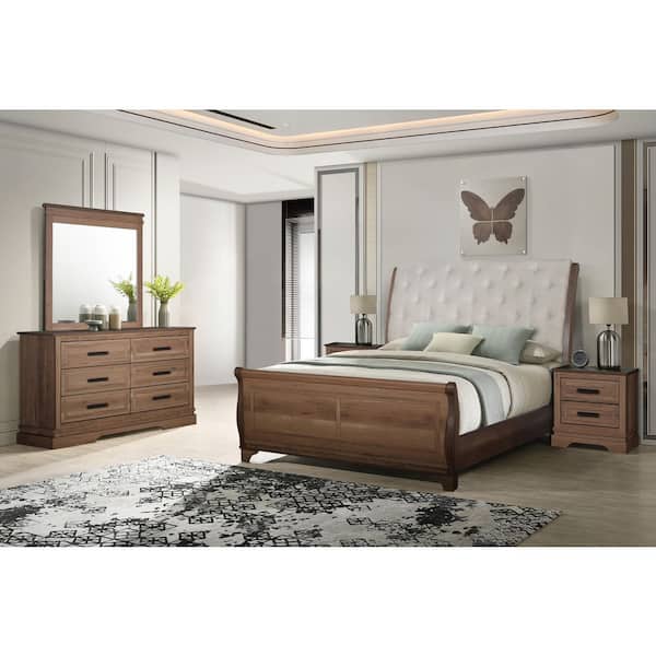 New Classic Furniture Conventy Hall 5-Piece Pecan Wood Queen Bedroom Set with 2 Ns