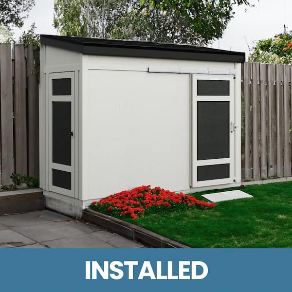 Handy Home Products Professionally Installed CAMBRIA 10 ft. x 4 ft. Space Saver Lean-to Wood Shed with Barn Door Black Shingle (40 sq. ft.)
