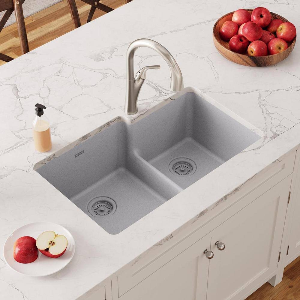 Greystone 33" Double Basin Undermount Kitchen Sink with Sound-Deadening Design