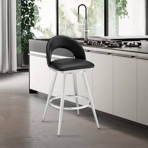 Lottech 38 in. Black/Brushed Stainless Steel Stainless Steel 30 in. Bar Stool with Faux Leather Seat
