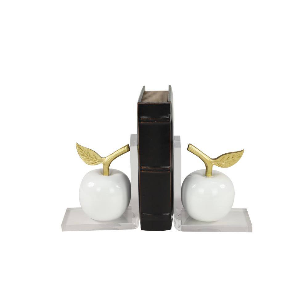 Modern White and Gold Apple Resin Bookends