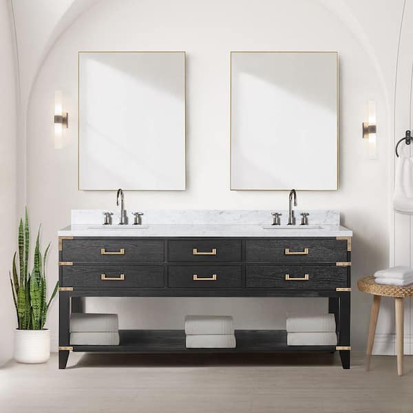 Irvington 72 in W x 22 in D Black Oak Double Bath Vanity and Carrara Marble Top