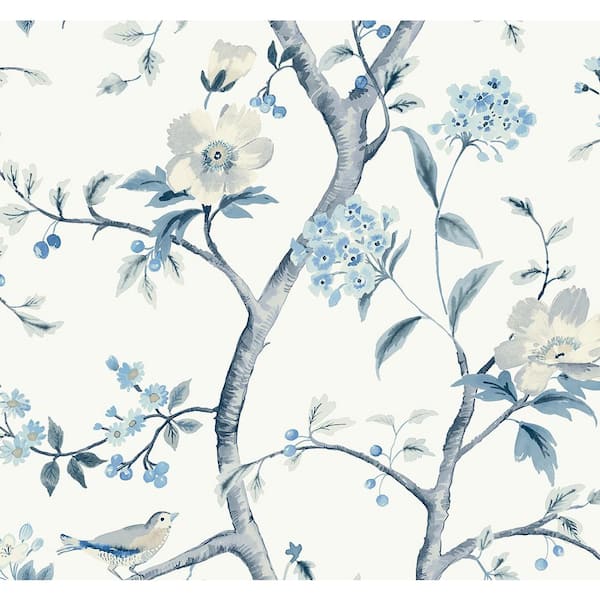 60.75 sq. ft. Coastal Haven Breezy Blue Sparrow Embossed Vinyl Unpasted Wallpaper Roll