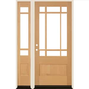 36 in. x 80 in. 3/4 Prairie-Lite with Beveled Glass Unfinished Right Hand Douglas Fir Prehung Front Door Left Sidelite