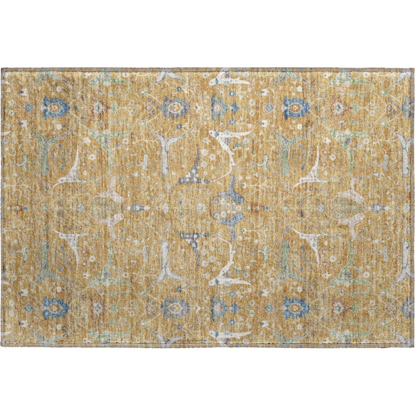 Mayfield Premium Machine Washable Abstract AMF2250 Gold 2 ft. x 3 ft. Accent Rug