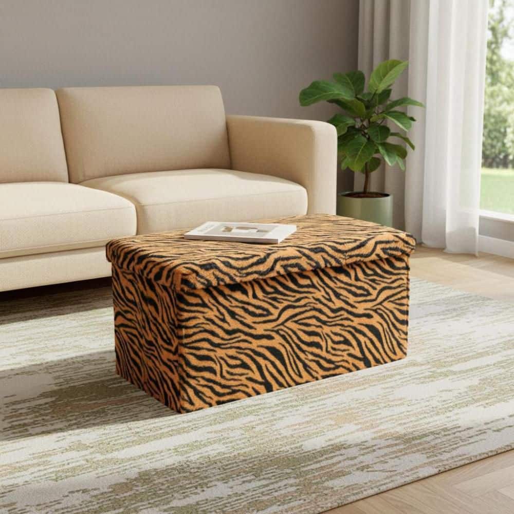 Faux Fur Rectangle Storage Ottoman Large Ottoman