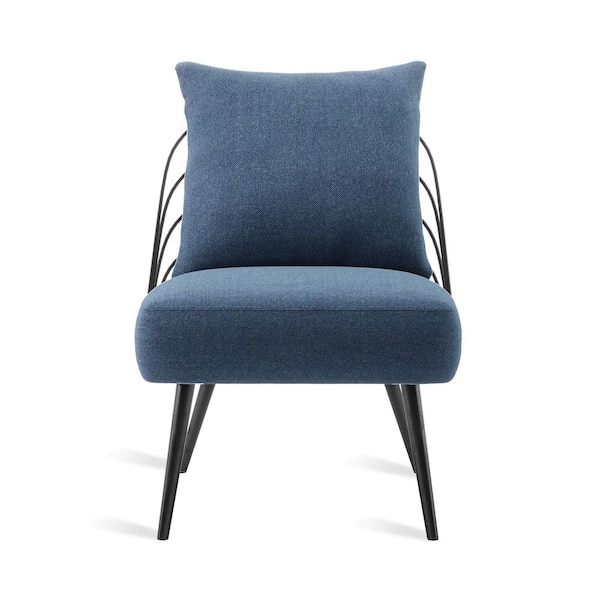 null Denim Blue Fabric Armless Modern Accent Chair with Metal Frame