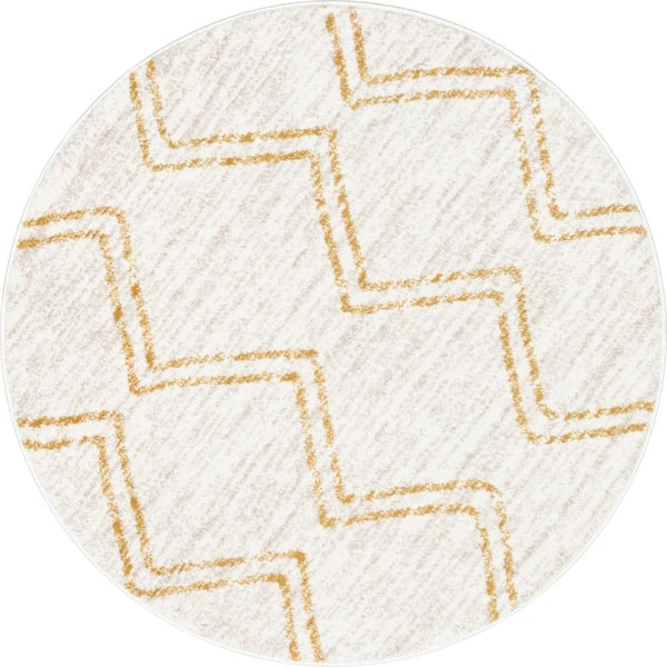 Kennedy Reeve Modern Chevron Kids Yellow Ivory 4 ft. Round Area Rug