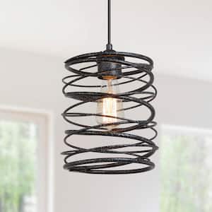 Industrial 8 in. 1-Light Distressed Vintage Silver Pendant Light Spiral Metal Cage Ceiling Light for Kitchen Island