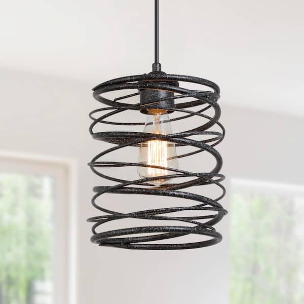 LNC Industrial 8 in. 1-Light Distressed Vintage Silver Pendant Light Spiral Metal Cage Ceiling Light for Kitchen Island