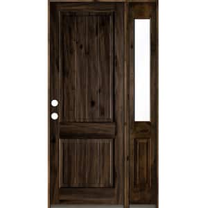 50 in. x 96 in. Rustic Knotty Alder Square Top Right-Hand/Inswing Clear Glass Black Stain Wood Prehung Front Door w/RHSL