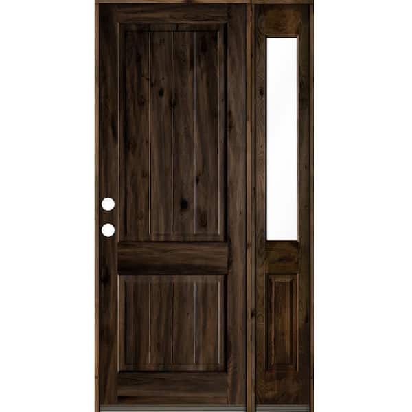 Krosswood Doors 50 in. x 96 in. Rustic Knotty Alder Square Top Right-Hand/Inswing Clear Glass Black Stain Wood Prehung Front Door w/RHSL