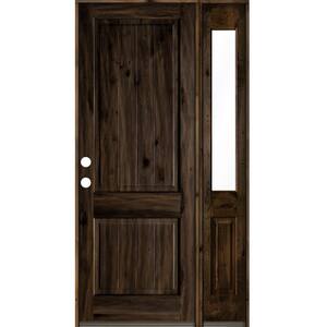 56 in. x 96 in. Rustic Knotty Alder Square Top Right-Hand/Inswing Glass Black Stain Wood Prehung Front Door with RHSL